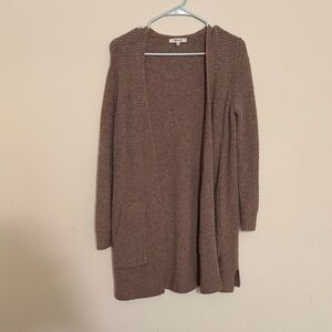 Madewell Long Open-Front Hooded Cardigan - Taupe Brown